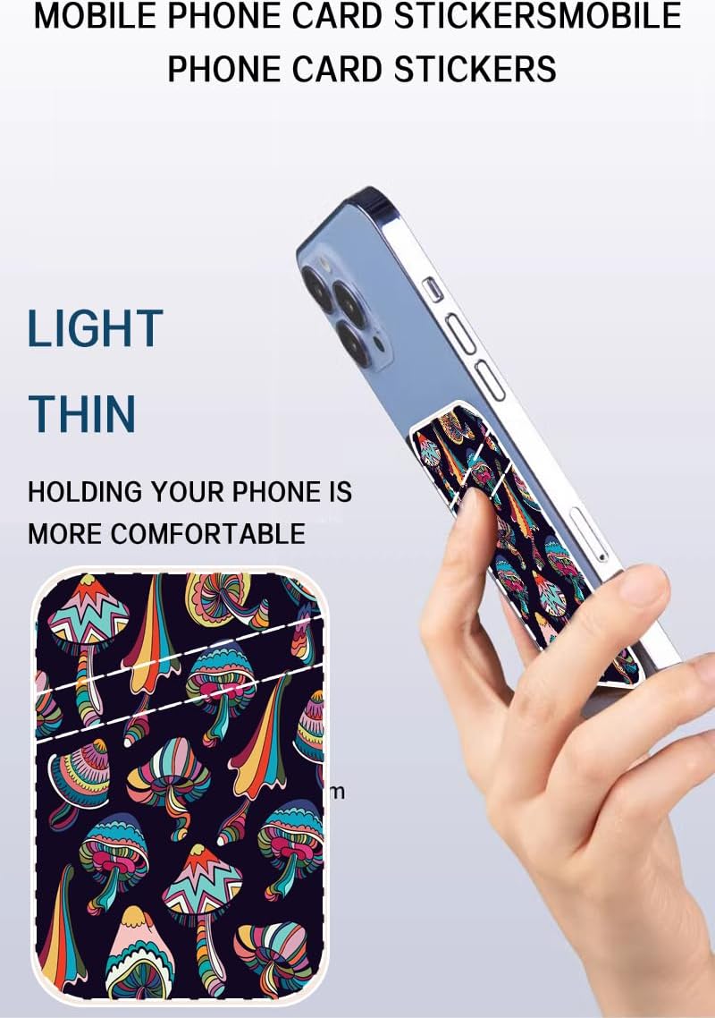 AOHRO Dual Pocket Leather Phone Wallet Adhesive Stick On, Cute Card Holder, Credit Card Holder for Case Compatible with Most Phones Boho Mushroom - Image 3